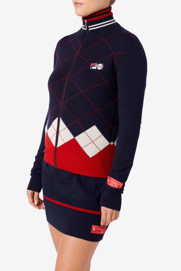 Full Zip Sweater Navy-White-Red Fila