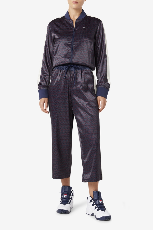 Aviana Cropped Satin Pant Fila Peacoat-Tofu