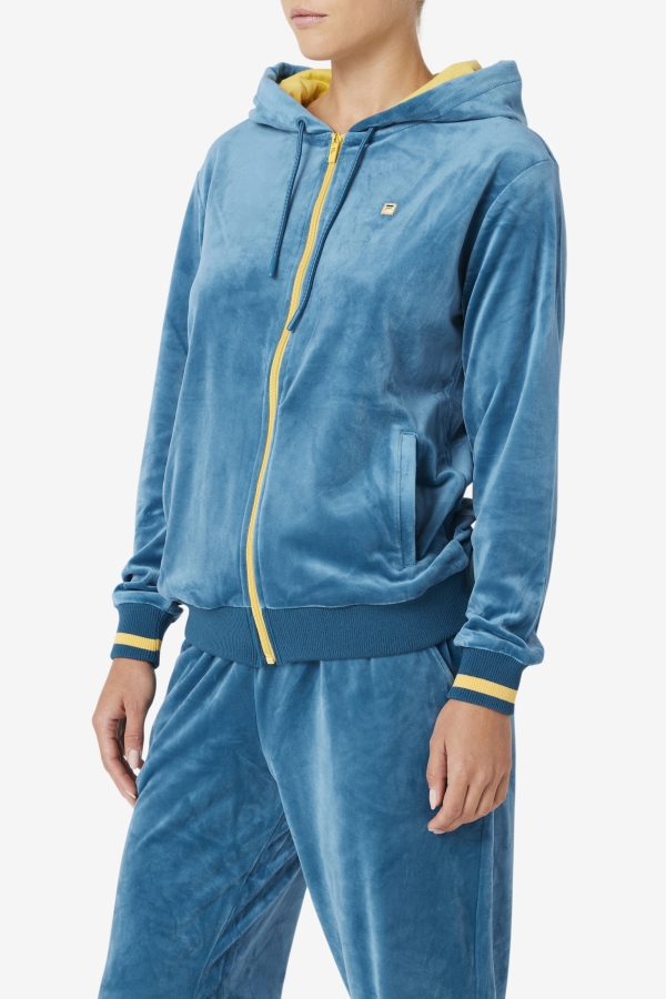 Fila Tove Velour Full Zip Hoodie Blue Coral-Banana