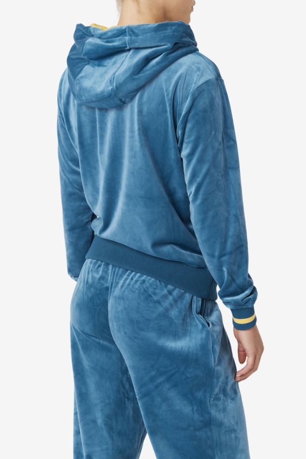 Fila Tove Velour Full Zip Hoodie Blue Coral-Banana