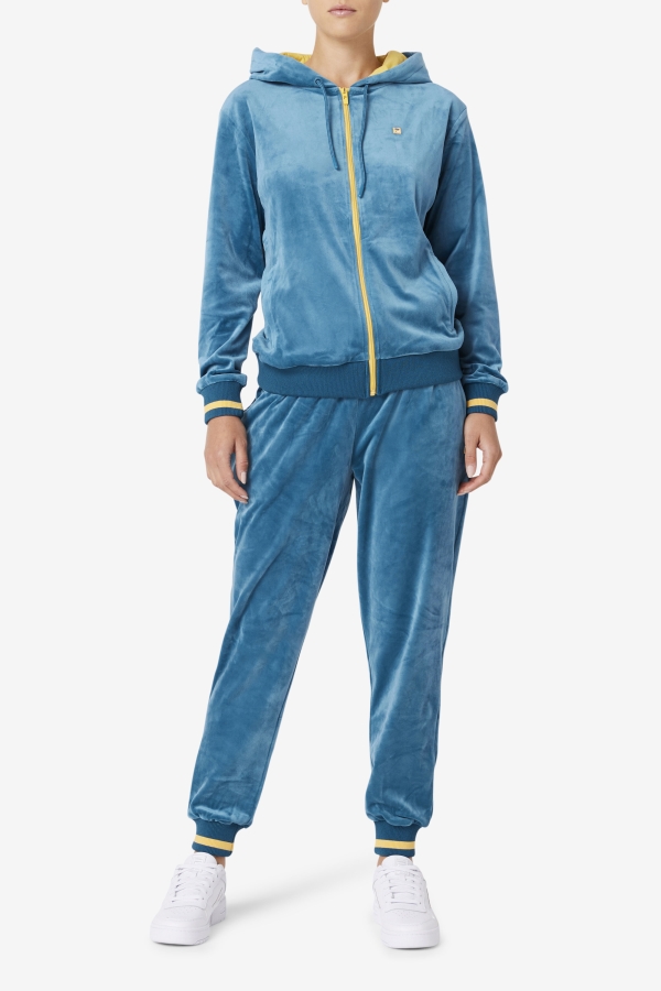 Fila Tove Velour Full Zip Hoodie Blue Coral-Banana