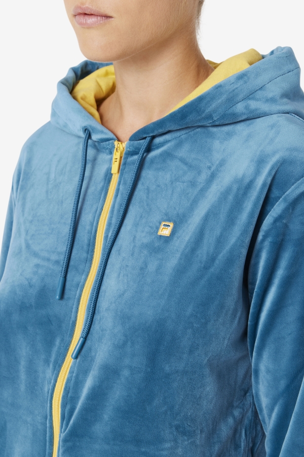 Fila Tove Velour Full Zip Hoodie Blue Coral-Banana