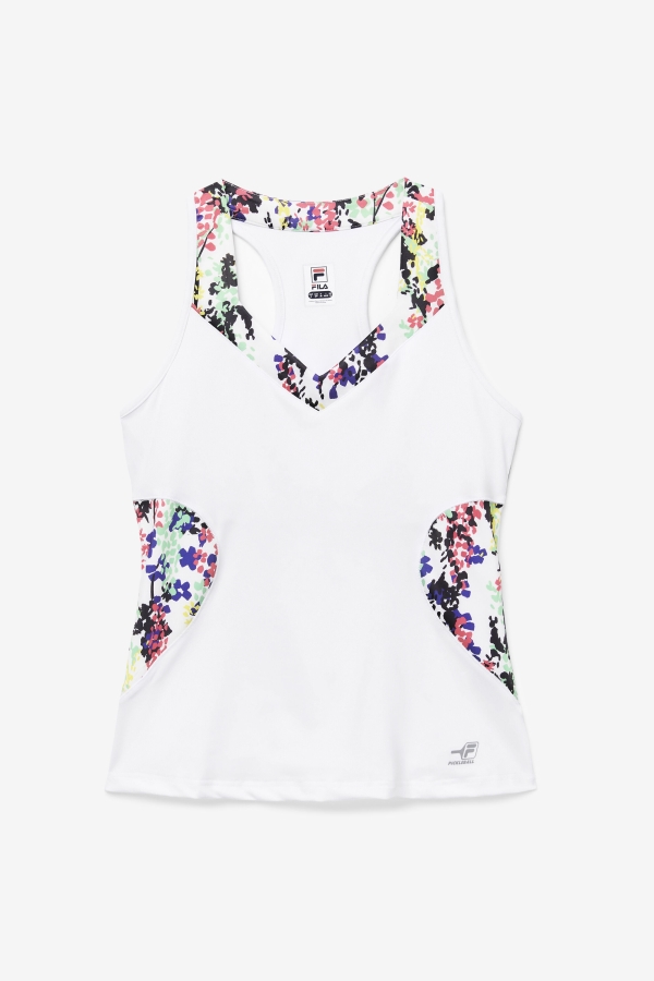 Pickleball Halter Tank Multicolor Floral Print-White Fila