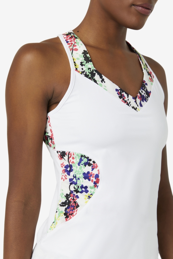 Pickleball Halter Tank Multicolor Floral Print-White Fila