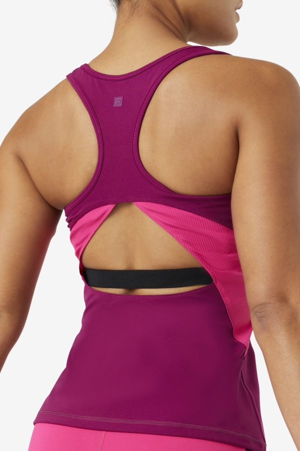 Magenta Purple-Bright Pink Fila Uplift Open Racerback Tank Top