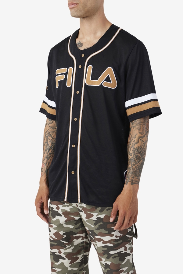 Black-Tobacco Brown-White Fila 2Pac Baseball Jersey