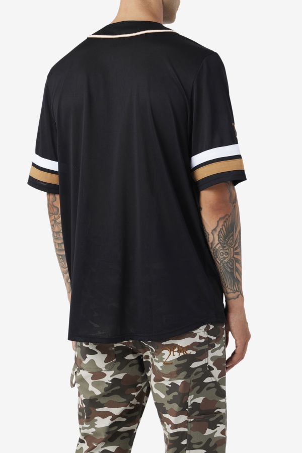 Black-Tobacco Brown-White Fila 2Pac Baseball Jersey