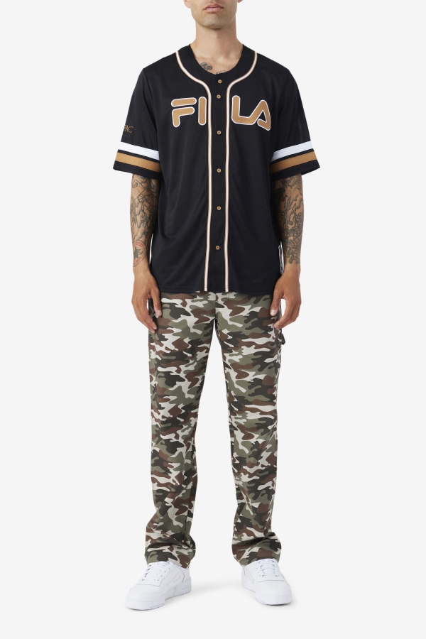 Black-Tobacco Brown-White Fila 2Pac Baseball Jersey