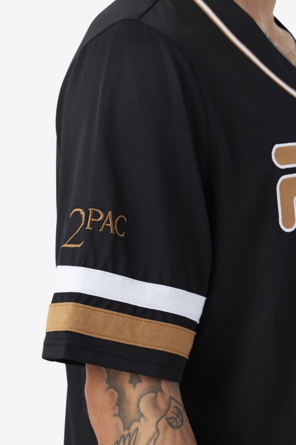 Black-Tobacco Brown-White Fila 2Pac Baseball Jersey