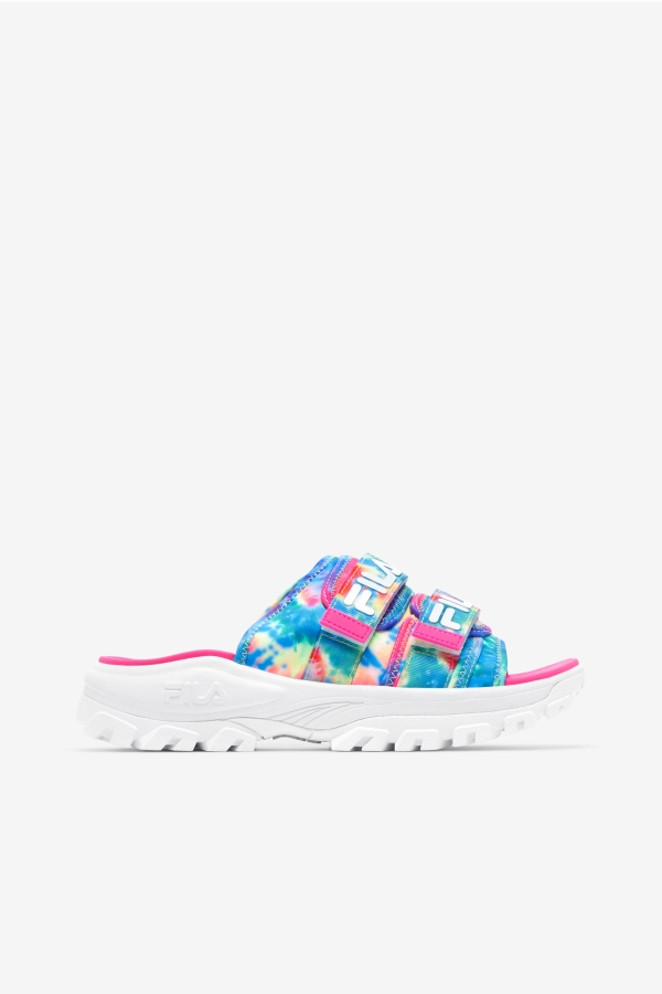 Multi-White-Pink Glo Women's Tie Dye Outdoor Slide Fila