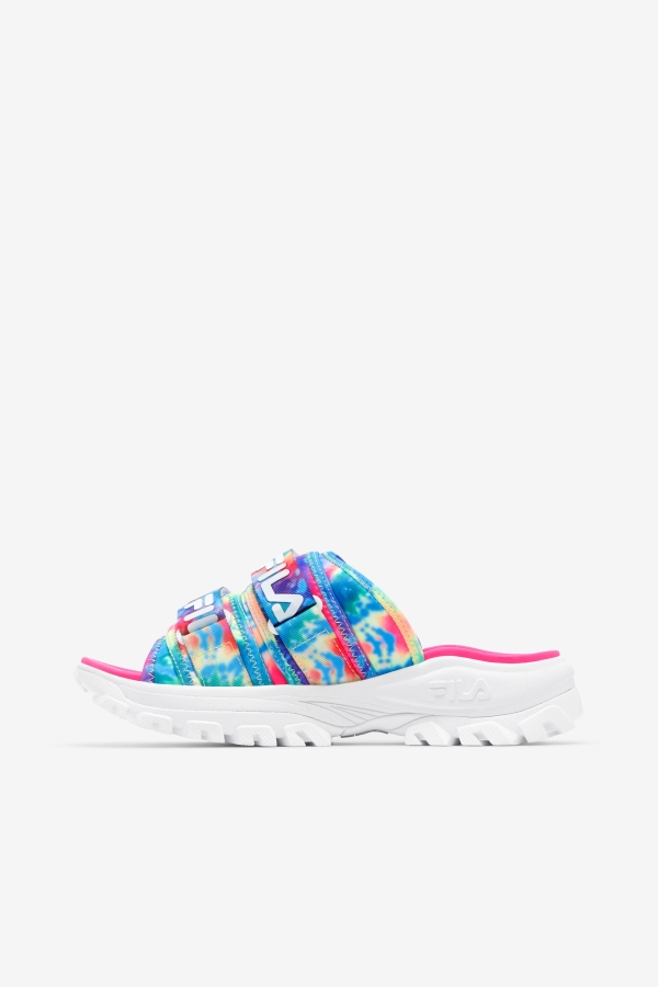 Multi-White-Pink Glo Women\'s Tie Dye Outdoor Slide Fila