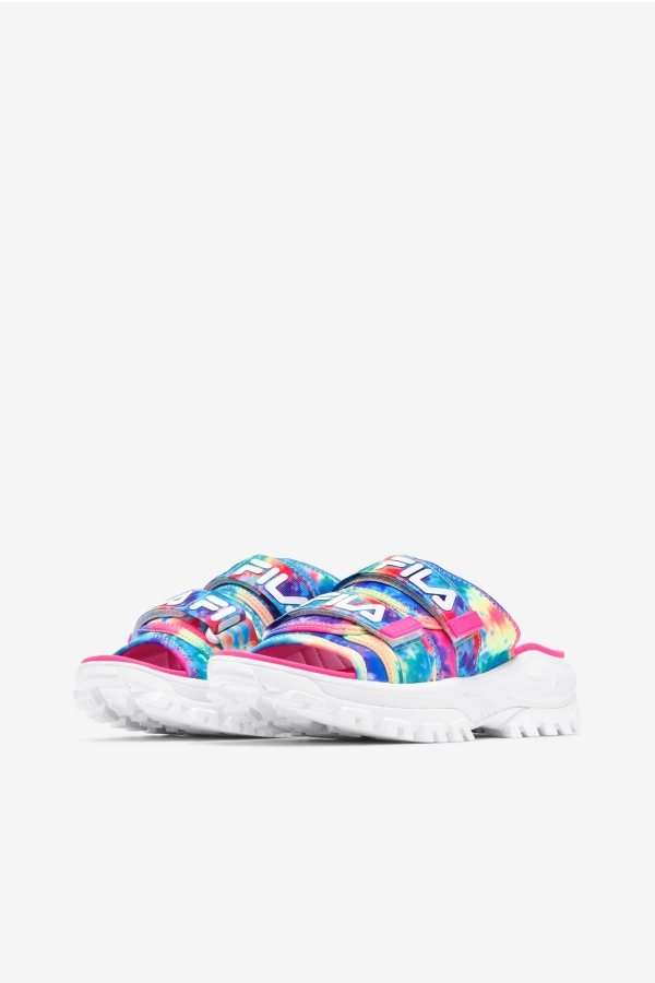 Multi-White-Pink Glo Women\'s Tie Dye Outdoor Slide Fila