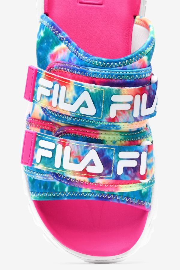 Multi-White-Pink Glo Women\'s Tie Dye Outdoor Slide Fila