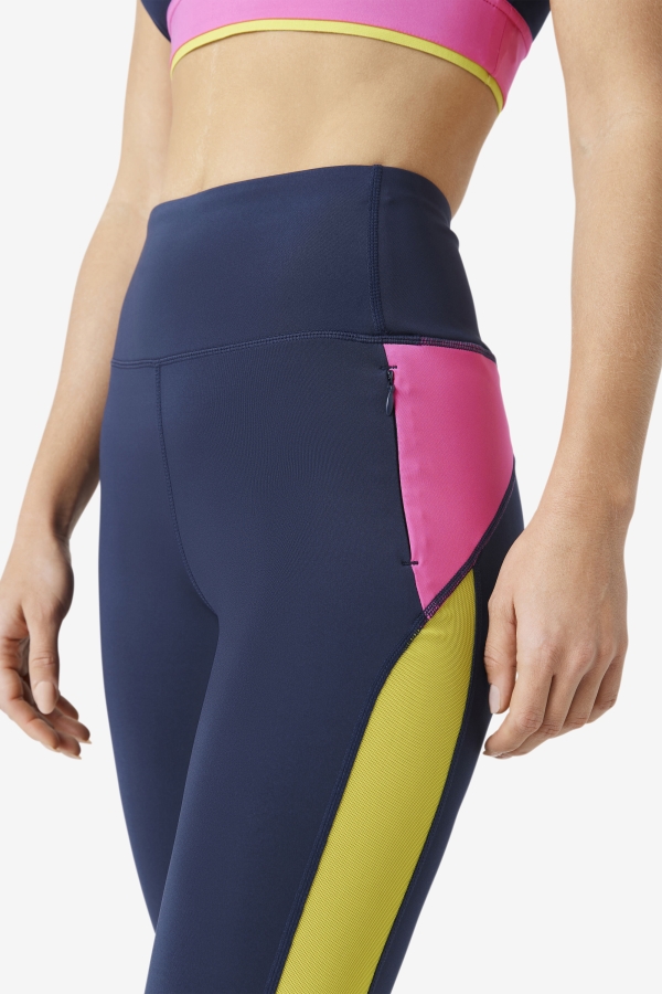 Navy-Azalea-Sulphur Forza Contrast 7-8 Leggings Fila