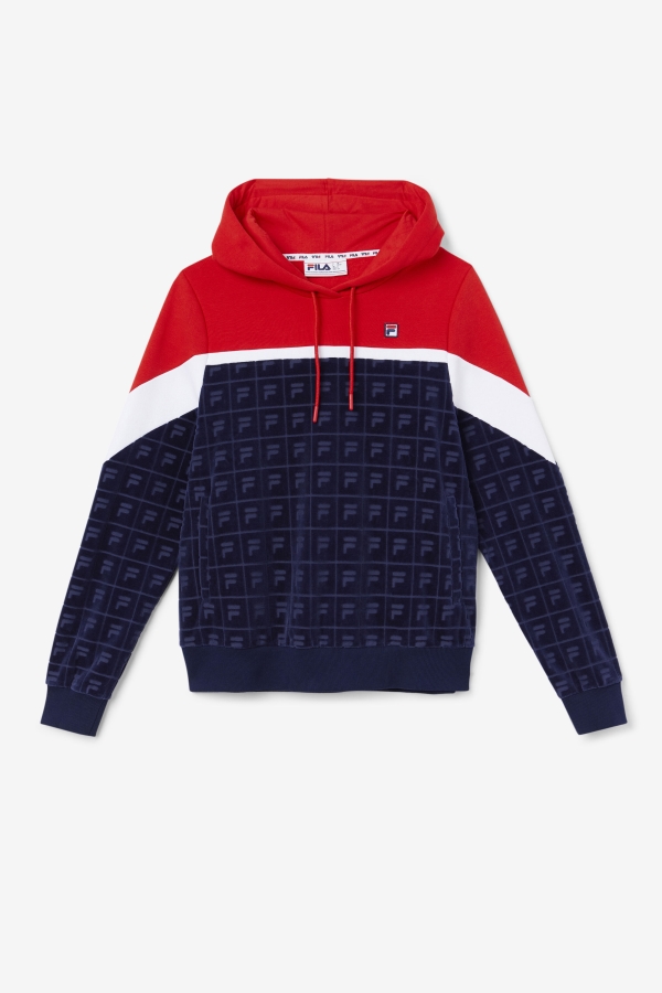 Navy-Red-White Lorri Velour Hoodie Fila