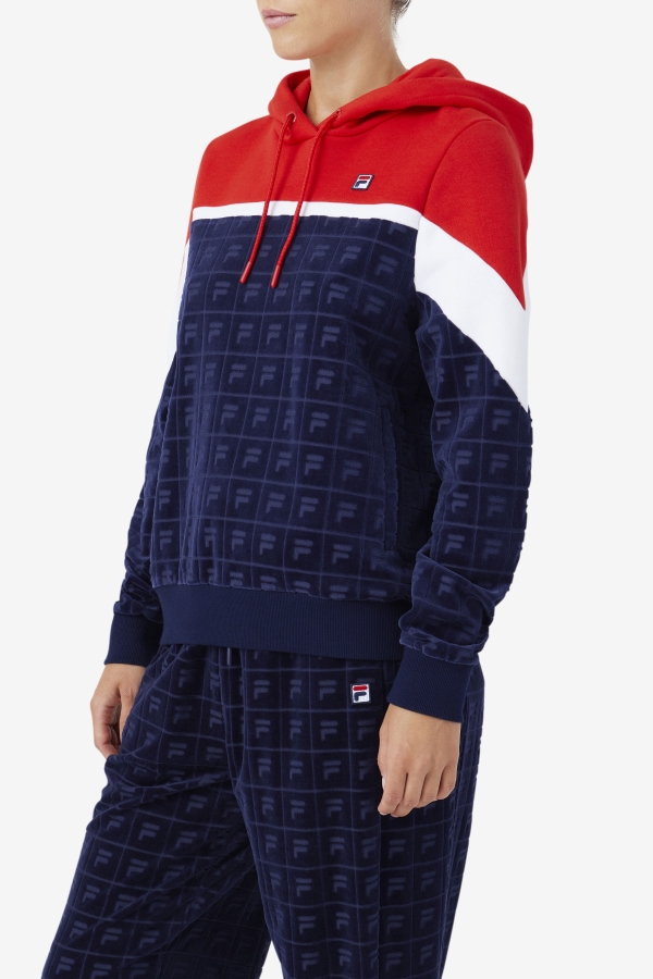 Navy-Red-White Lorri Velour Hoodie Fila