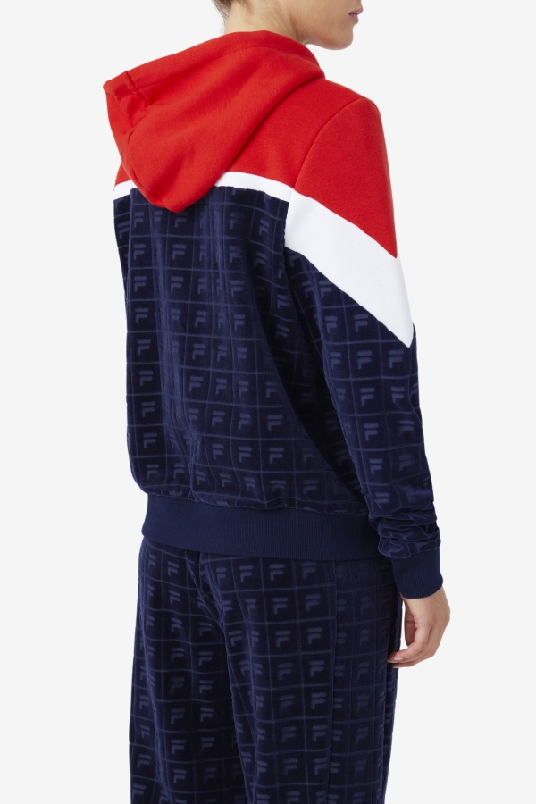 Navy-Red-White Lorri Velour Hoodie Fila