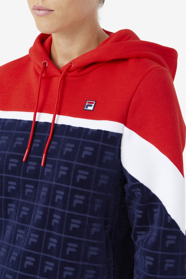 Navy-Red-White Lorri Velour Hoodie Fila