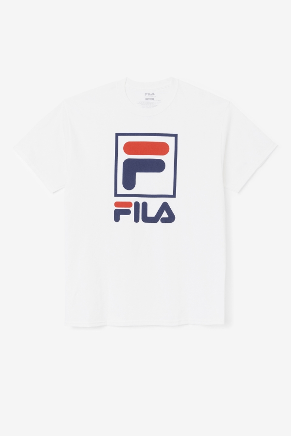 White-Navy-Red Fila stacked tee shirt