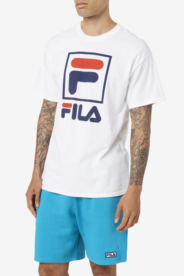 White-Navy-Red Fila stacked tee shirt