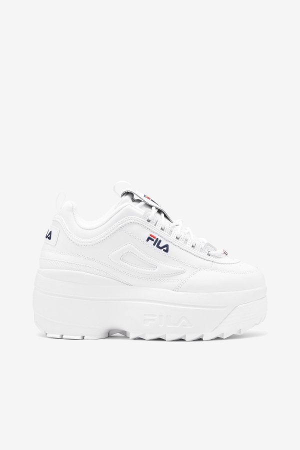White-Navy-Red Fila Women's Disruptor 2 Wedge