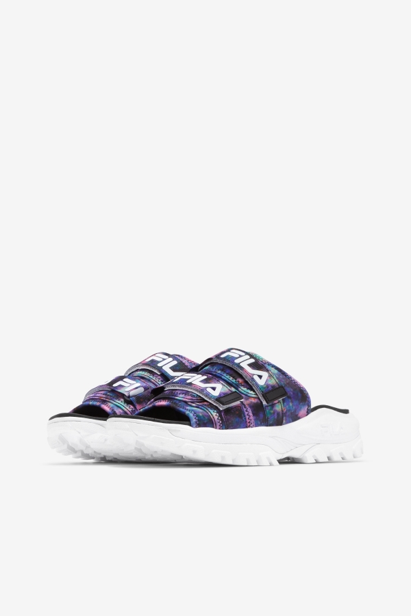 Fila Women\'s Tie Dye Outdoor Slide Multi-Black-White