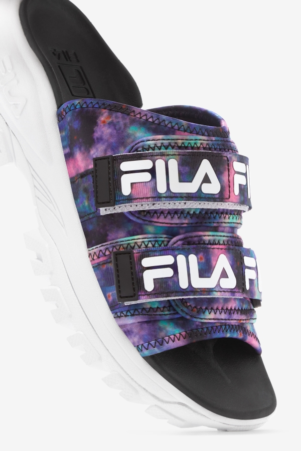 Fila Women\'s Tie Dye Outdoor Slide Multi-Black-White