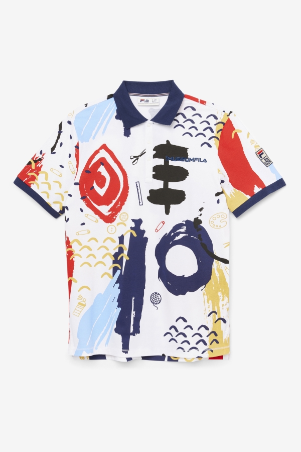 White-Peacoat-Red Fila FILA x The Museum Printed Polo