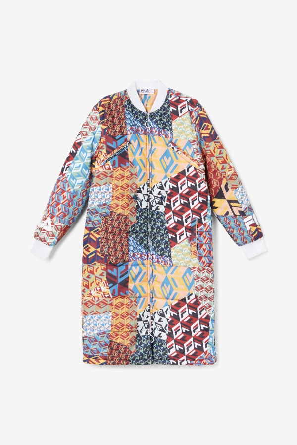 Ocean-Yellow-White Fila Joanna Allover Print Coat