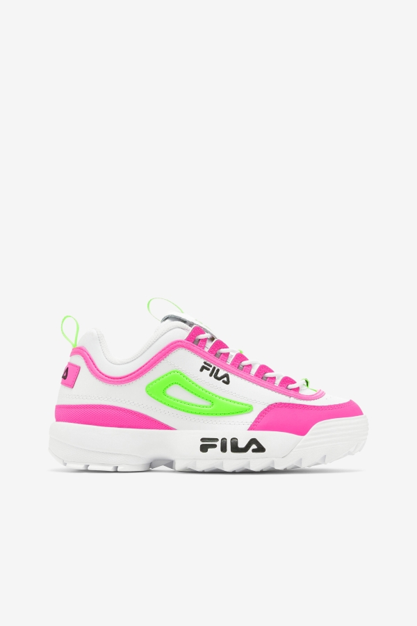 White-Pink-Green Fila Women's Disruptor 2 Premium