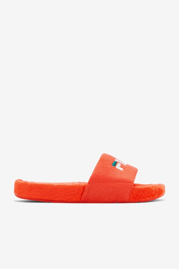 Cherry Tomato-Bayou-White Fila Terry Drifter Slide