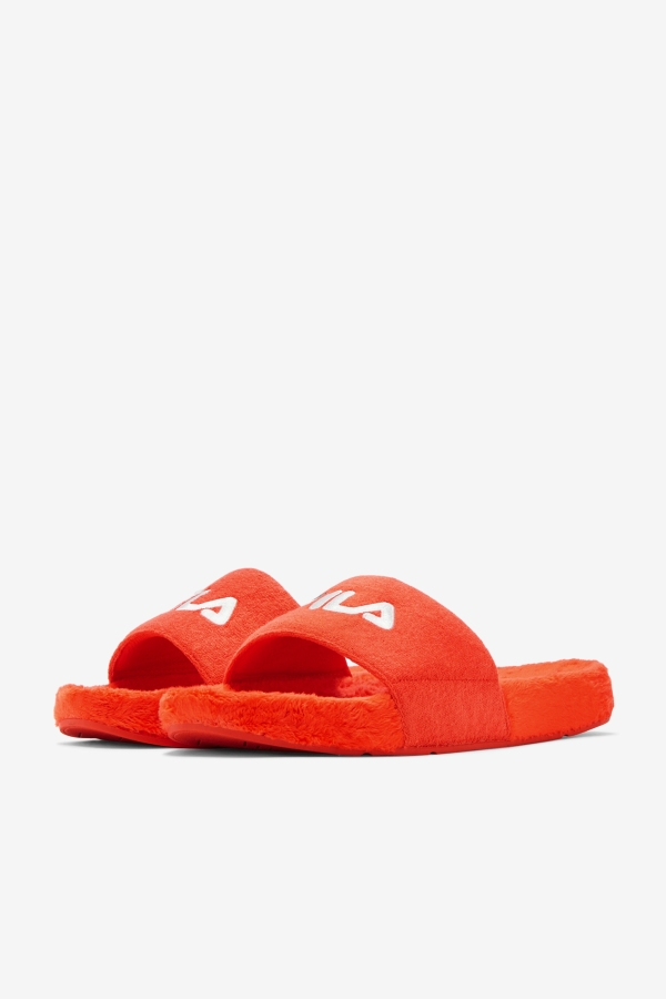 Cherry Tomato-Bayou-White Fila Terry Drifter Slide