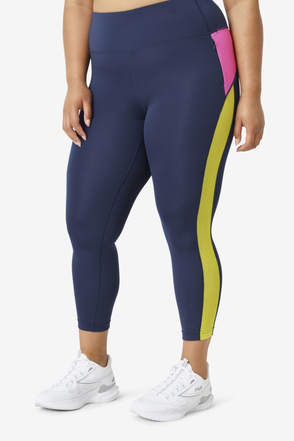 Navy-Bright Pink-Sulphur Forza Contrast 7-8 Leggings Fila