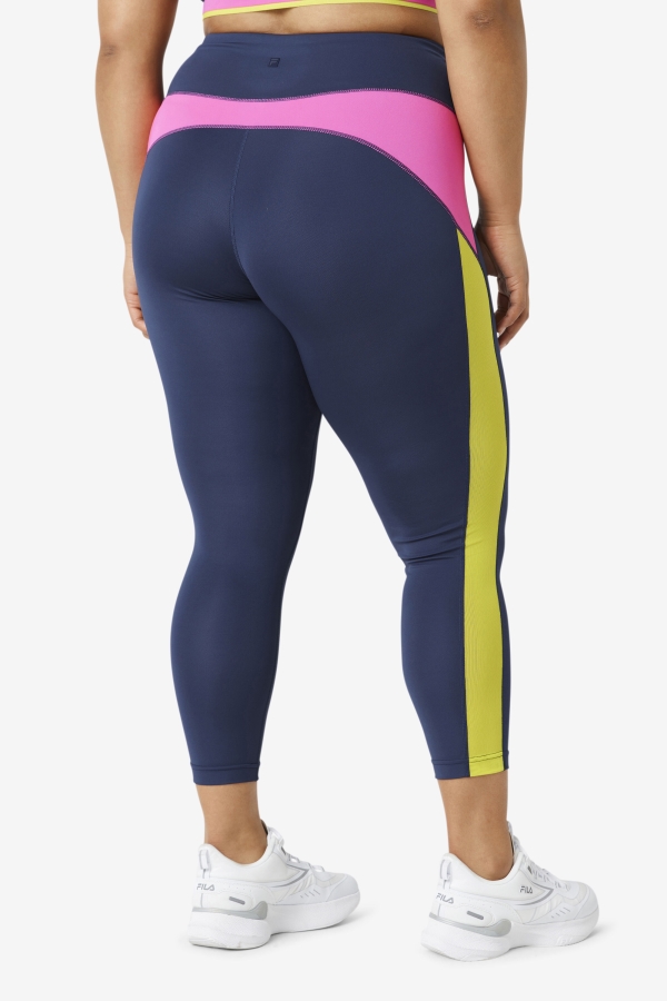 Navy-Bright Pink-Sulphur Forza Contrast 7-8 Leggings Fila