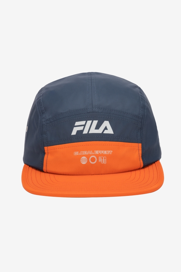 Navy-Cherry Tomato Fila 5 Panel Camper Hat