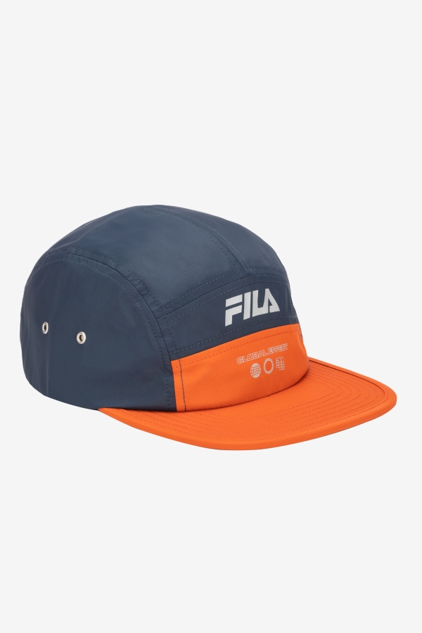 Navy-Cherry Tomato Fila 5 Panel Camper Hat