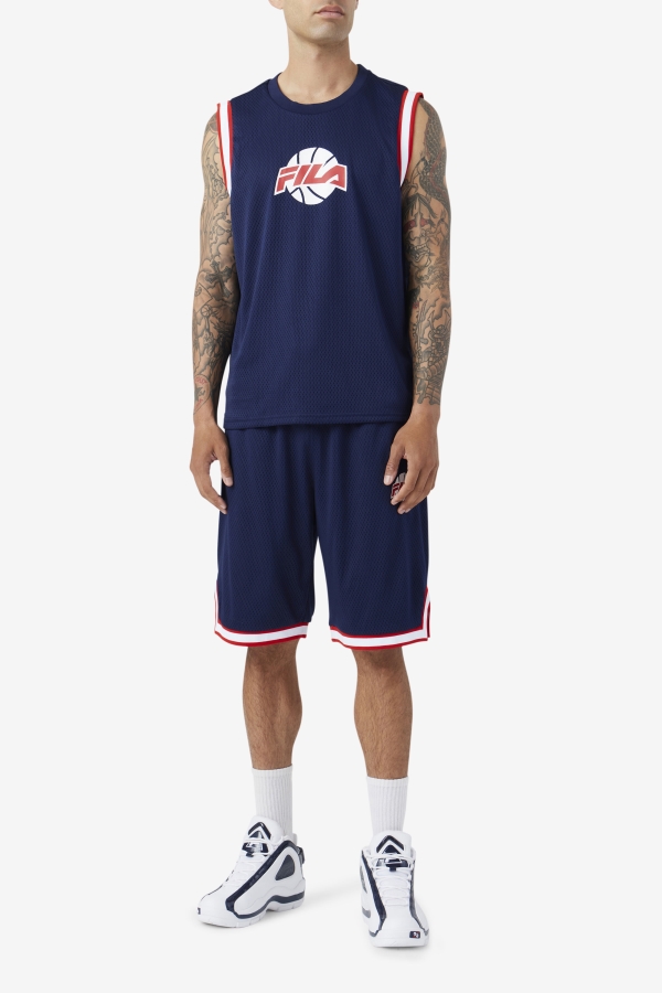 Navy-Red-White Fila Ovi Basketball Short