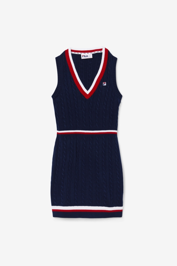 Fila Darian Sweater Knit Dress Navy-Red-White