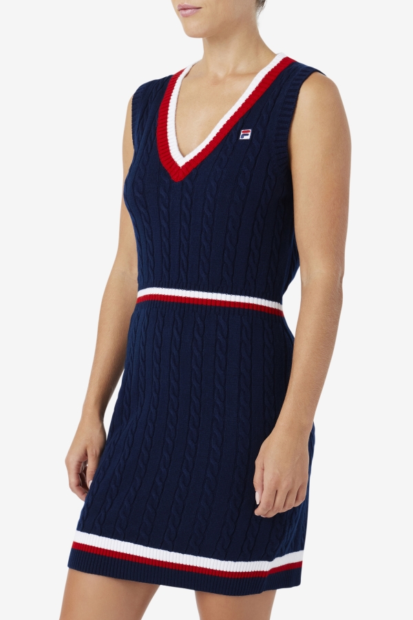 Fila Darian Sweater Knit Dress Navy-Red-White