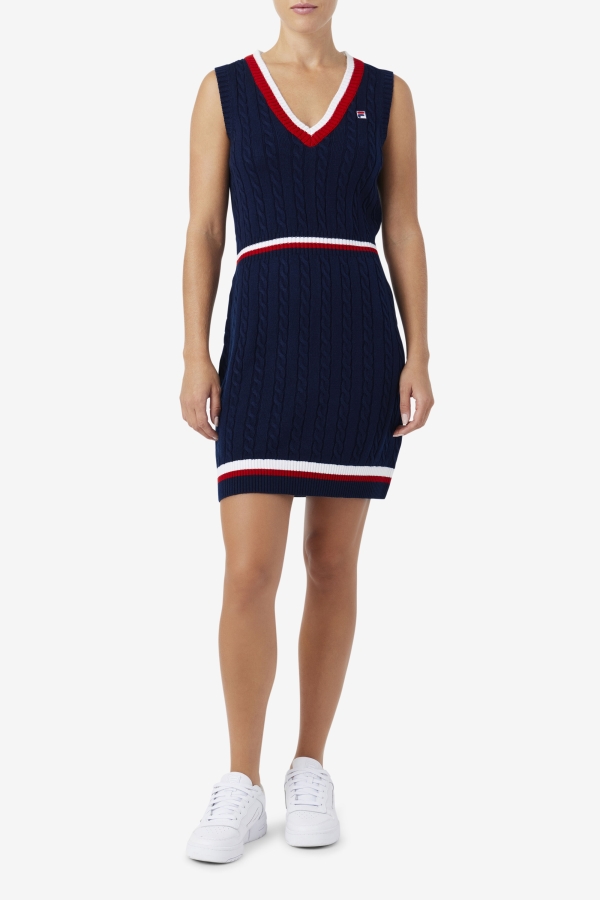 Fila Darian Sweater Knit Dress Navy-Red-White