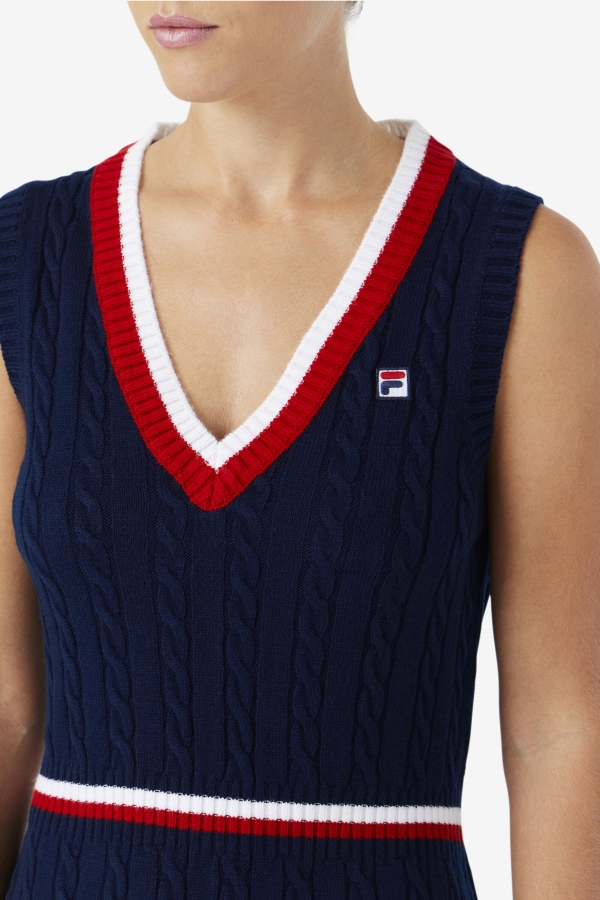 Fila Darian Sweater Knit Dress Navy-Red-White