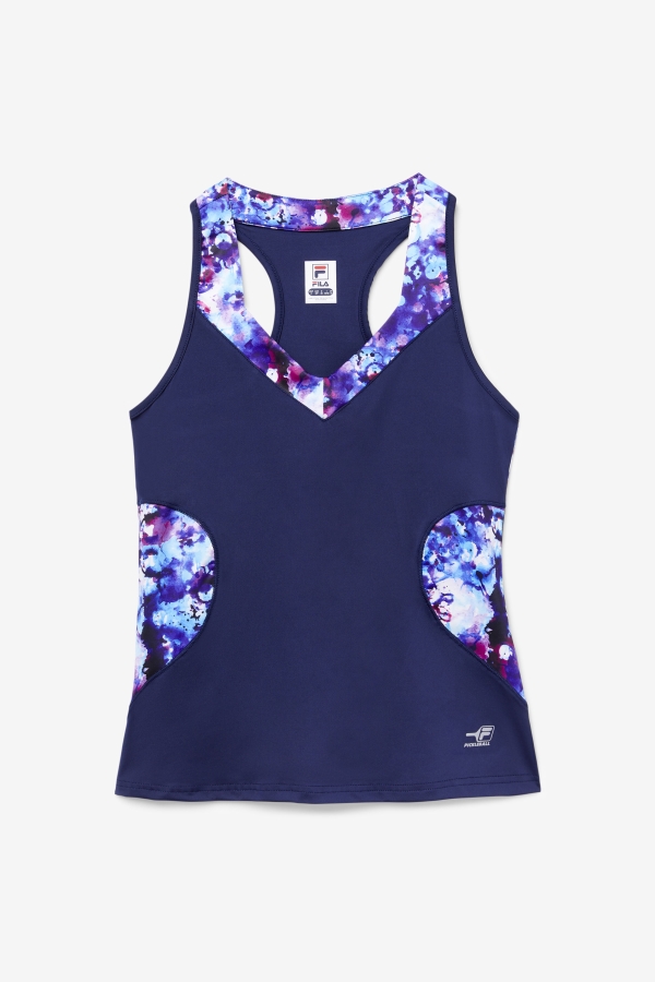 Pickleball Halter Tank Fila Navy Print-Navy