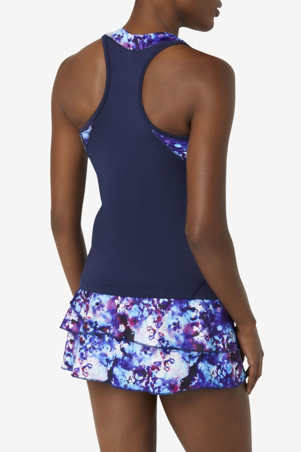 Pickleball Halter Tank Fila Navy Print-Navy