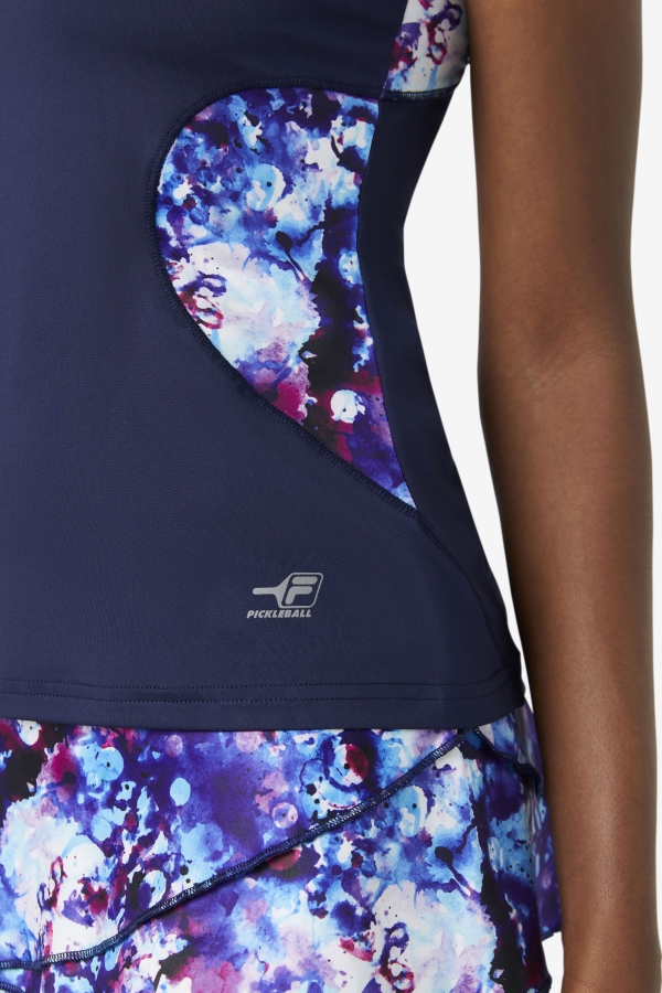 Pickleball Halter Tank Fila Navy Print-Navy