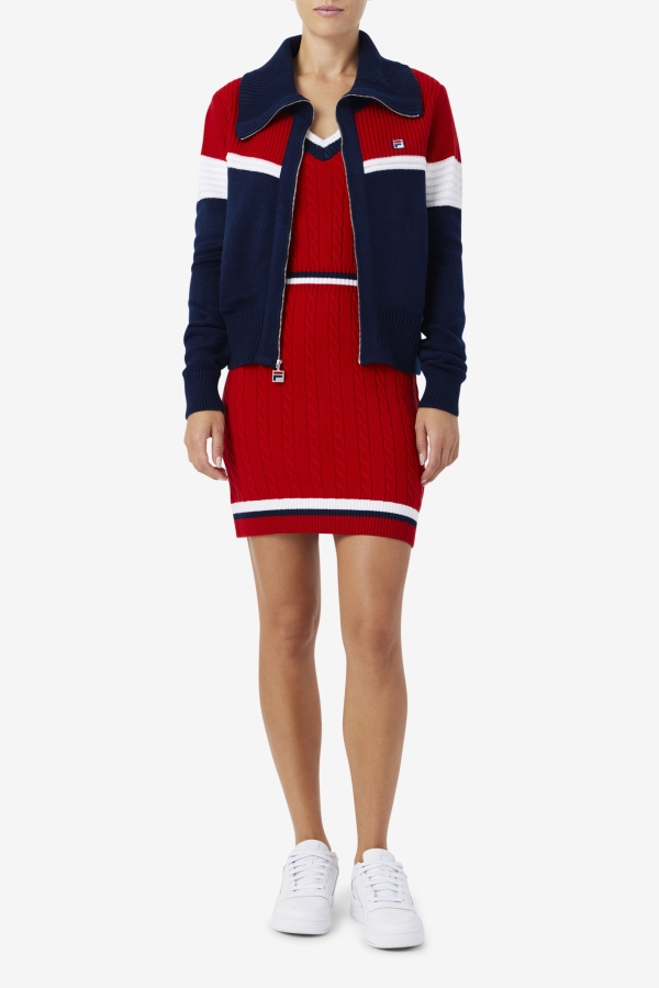 Navy-Red-White Fila Jill Cardigan