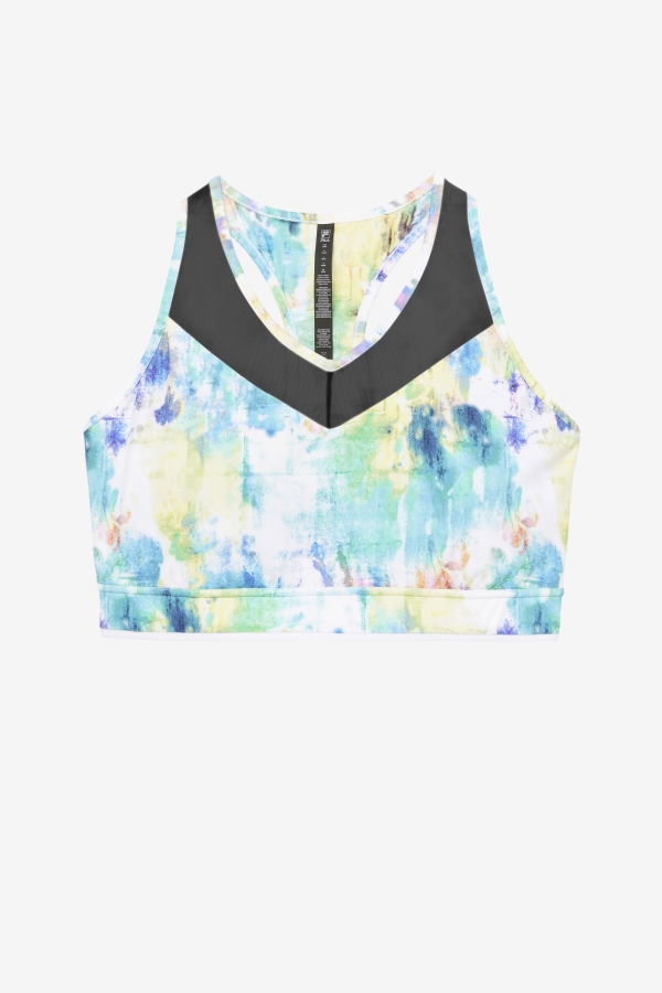Tie Dye-Black-White Uplift Racerback Bra Top Fila