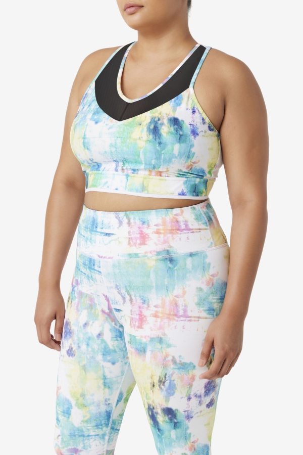Tie Dye-Black-White Uplift Racerback Bra Top Fila