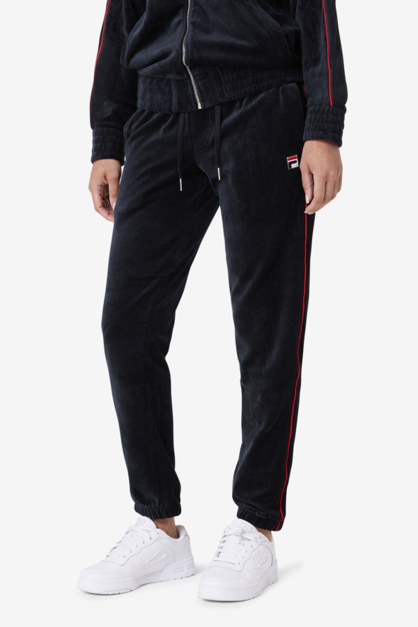 Fila Deverall Velour Pant Black-Red-Forest Green