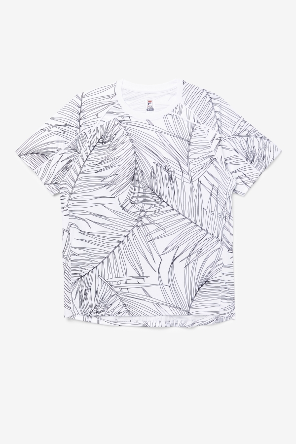 Pickleball Short Sleeve Crew Fila White Palm Print-White