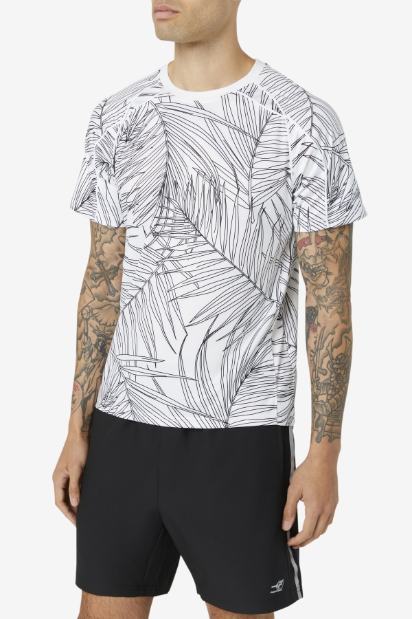 Pickleball Short Sleeve Crew Fila White Palm Print-White